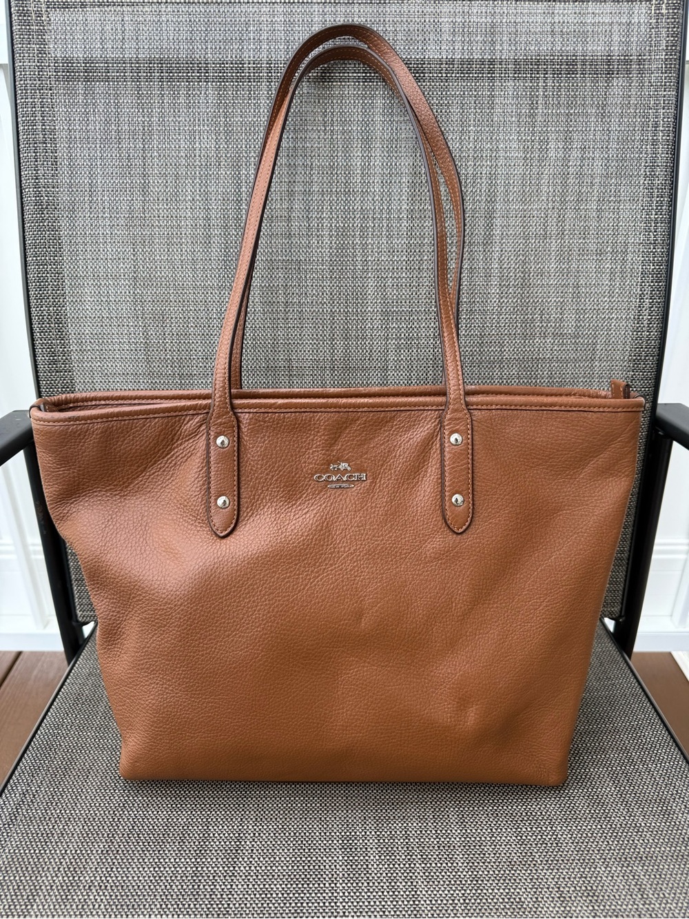 Coach Pebbled Leather Tote in Tan Brown